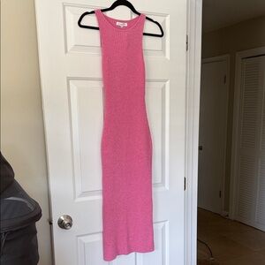 Pink Sleeveless Ribbed Knit Dress